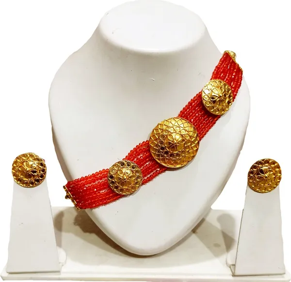Assamese_Traditional_Gold_Plated_Red_Colour_Japi_Design_Golpota_Necklace_Set_For_Women_&_Girl